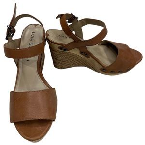 Via Spiga Tan Leather Studded Wedge
